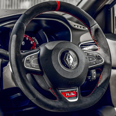 Couvre Volant Megane 4 Cuir Alcantara 38cm - vue de profil - Becquet Voiture