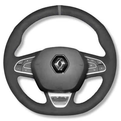 Couvre Volant Megane 4 Cuir Alcantara 38cm - vue de trois-quarts - Becquet Voiture