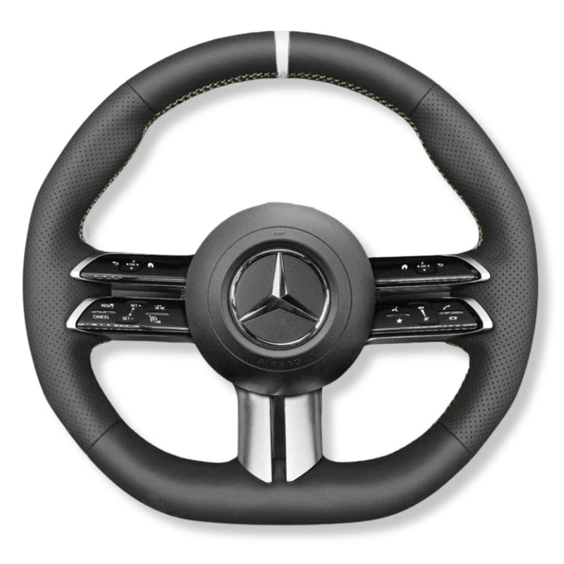 Couvre Volant Mercedes W206 Cuir Surpiqures - vue de trois-quarts - Becquet Voiture