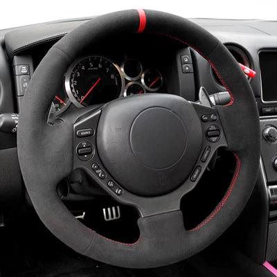 Couvre Volant Nissan GTR Alcantara Surpiqûres Rouges - vue arrière - Becquet Voiture