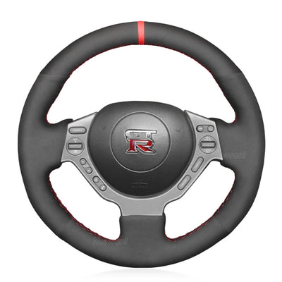 Couvre Volant Nissan GTR Alcantara Surpiqûres Rouges - vue de face - Becquet Voiture