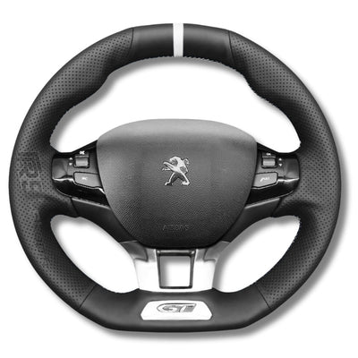 Couvre Volant Peugeot 208 Cuir Surpiqué - vue de trois-quarts - Becquet Voiture
