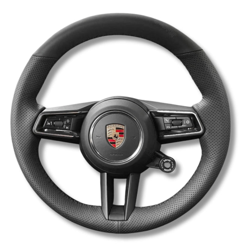 Couvre Volant Porsche 911 992 Taycan Alcantara Cuir Surpiqué - vue de dessus - Becquet Voiture