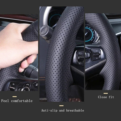 Couvre volant Porsche en cuir à coudre - installé sur véhicule - Becquet Voiture