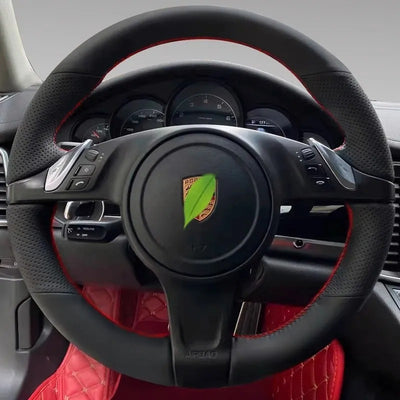Couvre volant Porsche en cuir à coudre - vue de profil - Becquet Voiture