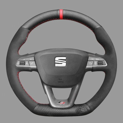 Couvre Volant Seat Leon Cupra FR Surpiqûres Personnalisables - installé sur véhicule - Becquet Voiture