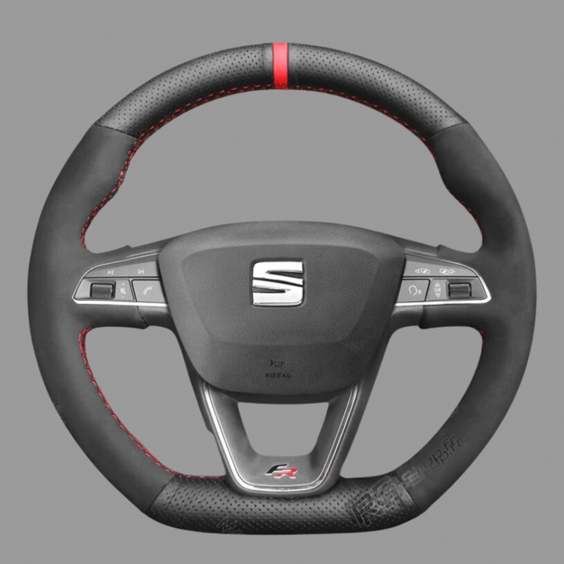 Couvre Volant Seat Leon Cupra FR Surpiqûres Personnalisables - installé sur véhicule - Becquet Voiture