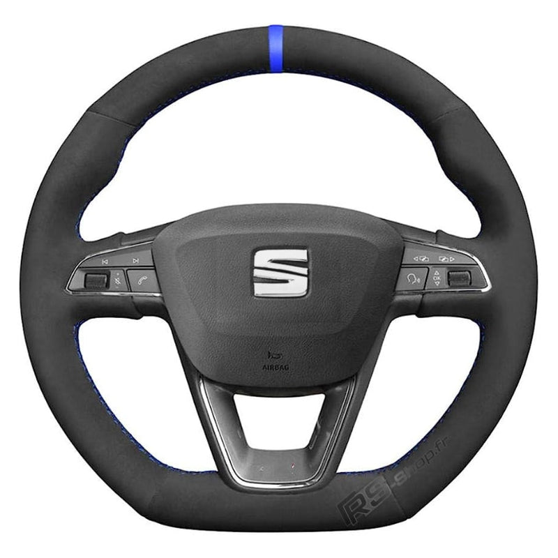 Couvre Volant Seat Leon Cupra FR Surpiqûres Personnalisables - vue de trois-quarts - Becquet Voiture