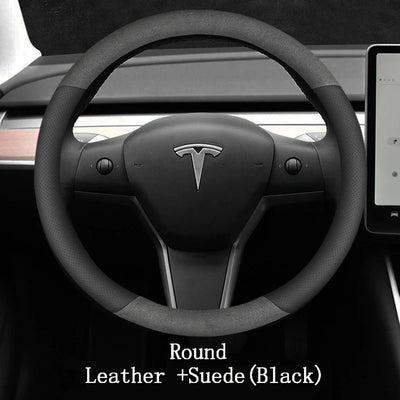 Couvre volant Tesla Cuir et Daim - vue arrière - Becquet Voiture