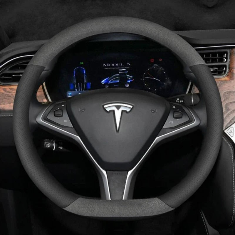 Couvre volant Tesla Cuir et Daim - vue de face - Becquet Voiture