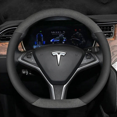 Couvre volant Tesla Cuir et Daim - vue de face - Becquet Voiture