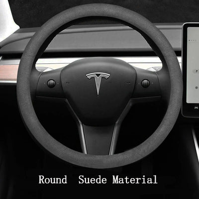 Couvre volant Tesla Cuir et Daim - vue de trois-quarts - Becquet Voiture