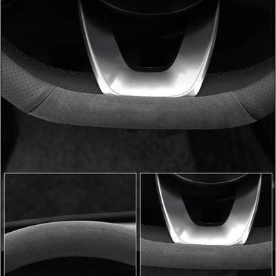 Couvre volant Tesla Cuir et Daim - vue rapprochée - Becquet Voiture