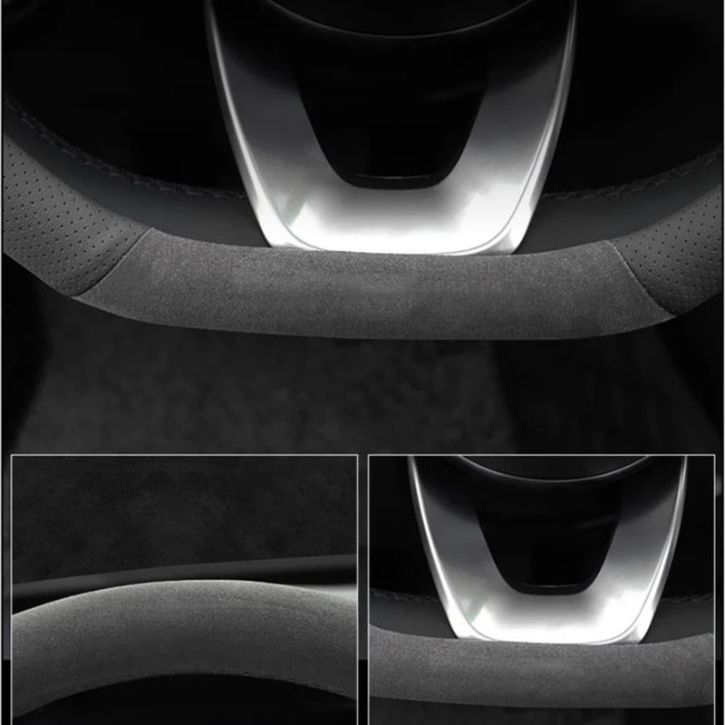 Couvre volant Tesla Cuir et Daim - vue rapprochée - Becquet Voiture