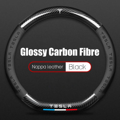Couvre volant Tesla Cuir et Fibre de Carbone - vue de profil - Becquet Voiture