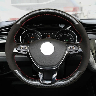 Couvre Volant Volkswagen en Cuir et Fibre de Carbone à Coudre - vue de profil - Becquet Voiture