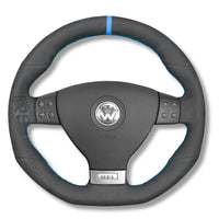 Couvre Volant VW Golf 5 GTI / R32 Cuir Alcantara Surpiqures - vue de trois-quarts - Becquet Voiture