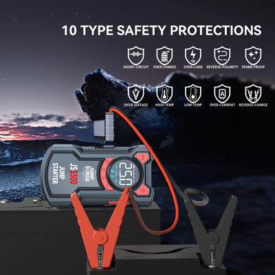 Démarreur Batterie Portable Voiture 5 en 1 3000A avec Pompe à Air - vue arrière - Becquet Voiture