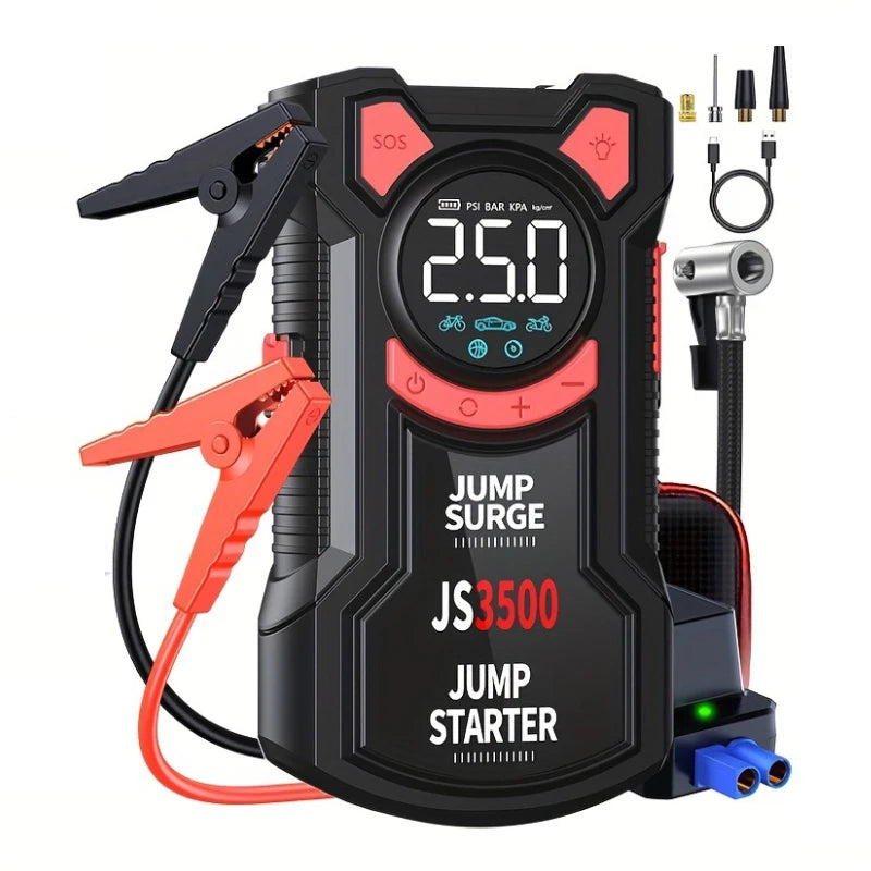Démarreur Batterie Portable Voiture 5 en 1 3000A avec Pompe à Air - vue de face - Becquet Voiture