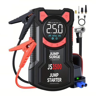 Démarreur Batterie Portable Voiture 5 en 1 3000A avec Pompe à Air - vue de face - Becquet Voiture