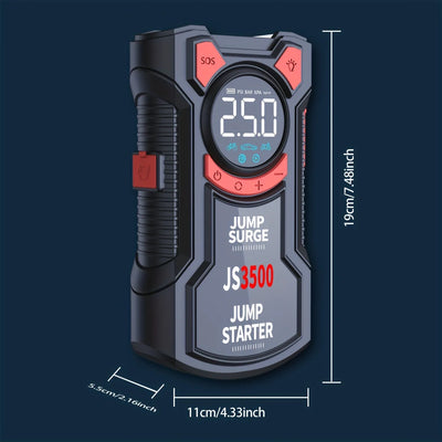 Démarreur Batterie Portable Voiture 5 en 1 3000A avec Pompe à Air - vue de profil - Becquet Voiture