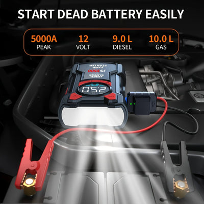 Démarreur Batterie Portable Voiture 5 en 1 3000A avec Pompe à Air - vue de trois-quarts - Becquet Voiture