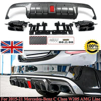Diffuseur Arrière Aspect Carbone Mercedes Classe C W205 2015-2021 - vue de face - Becquet Voiture