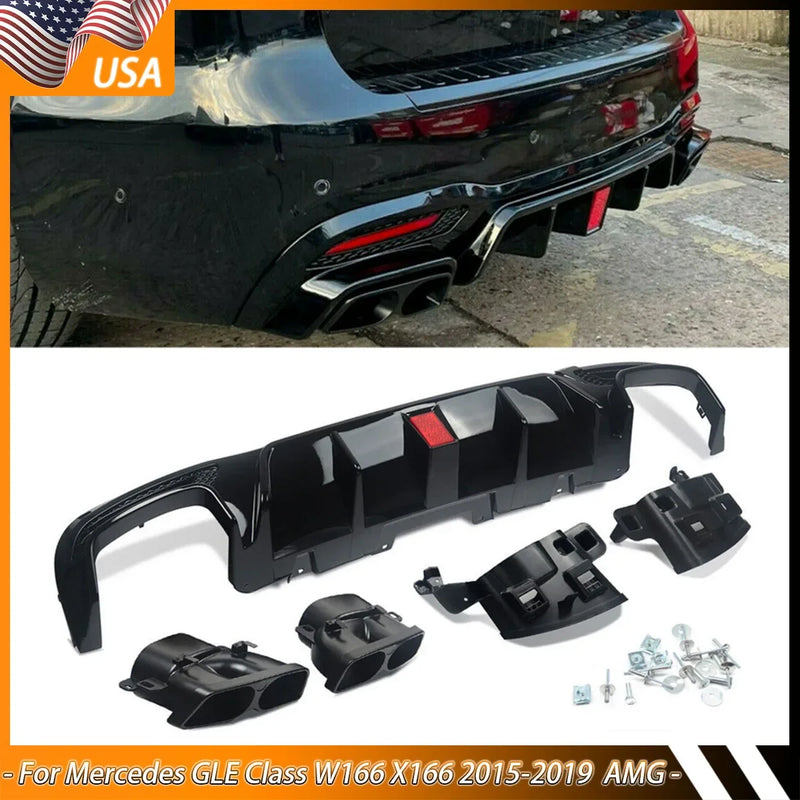 Diffuseur Arrière Mercedes GLE W166 Noir - vue de face - Becquet Voiture