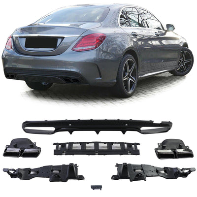 Diffuseur Et Sorties Échappement Look 63 AMG Mercedes Classe C - vue de profil - Becquet Voiture