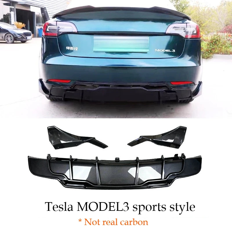 Diffuseur Lèvre Pare-Chocs Arrière Tesla Model 3 2017-2023 - vue rapprochée - Becquet Voiture