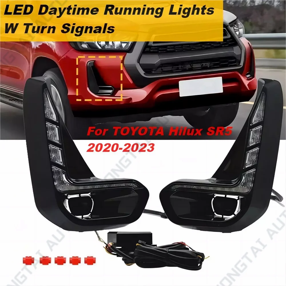 DRL LED Toyota Hilux Revo Clignotants Blancs Jaunes - vue de face - Becquet Voiture