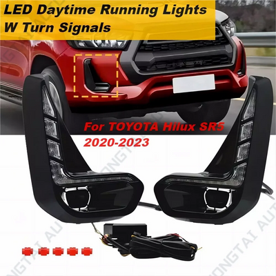 DRL LED Toyota Hilux Revo Clignotants Blancs Jaunes - vue de face - Becquet Voiture