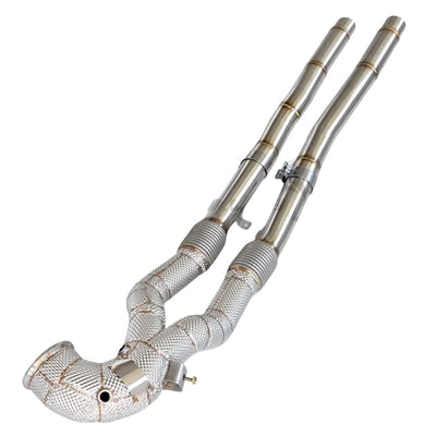Echappement Downpipe Audi RS3 Inox Decata - vue de trois-quarts - Becquet Voiture