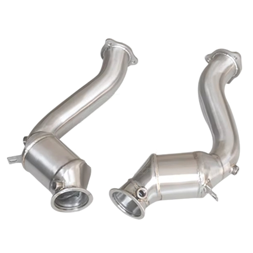 Echappement Downpipe Porsche Cayenne 3.6T Inox - vue de face - Becquet Voiture