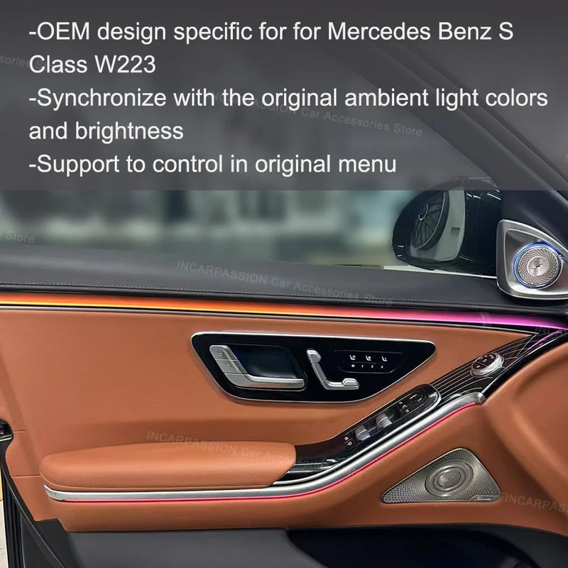Éclairage d'Ambiance LED Mercedes Classe S W223 - packshot studio - Becquet Voiture
