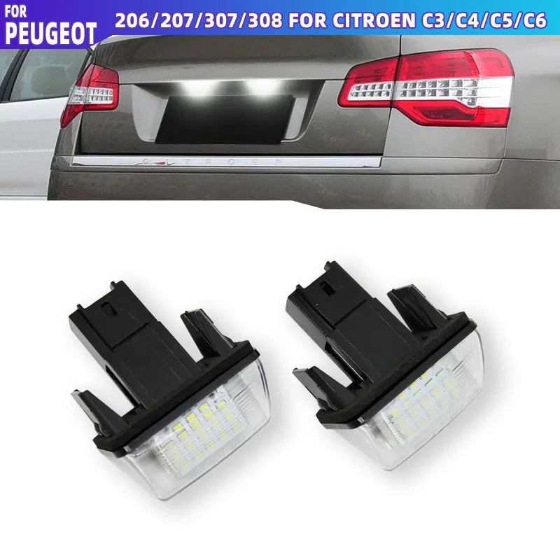 Éclairage de Plaque LED Peugeot 206 207 Citroën C3 C4 - vue de face - Becquet Voiture