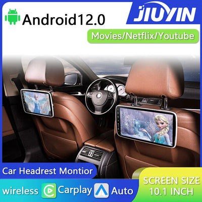 Écran Appui-Tête Android IPS CarPlay WiFi Bluetooth - vue de face - Becquet Voiture