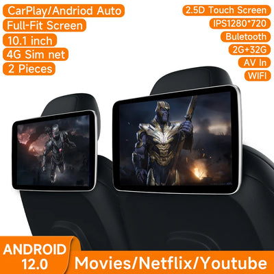 Écran Appui-Tête Android IPS CarPlay WiFi Bluetooth - vue de profil 4 - Becquet Voiture