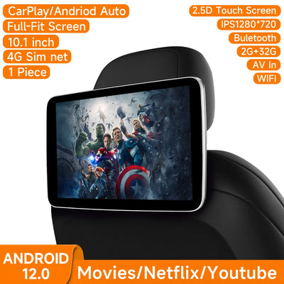 Écran Appui-Tête Android IPS CarPlay WiFi Bluetooth - vue de trois-quarts 4 - Becquet Voiture