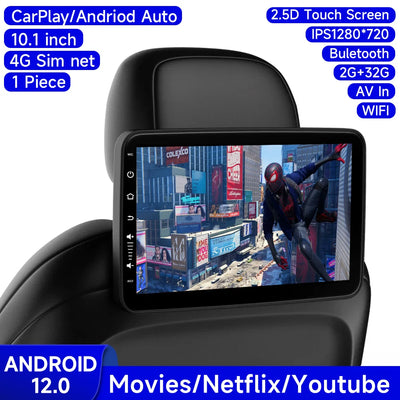 Écran Appui-Tête Android IPS CarPlay WiFi Bluetooth - vue rapprochée 3 - Becquet Voiture