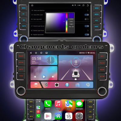 Ecran Autoradio Android CarPlay VW Golf 5 6 Polo - vue de trois-quarts - Becquet Voiture