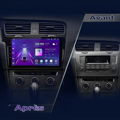 Ecran Autoradio Android CarPlay VW Golf 7 - vue de trois-quarts - Becquet Voiture