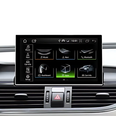 Ecran Autoradio Carplay Audi A6 C7 9 Pouces Retractable - vue de profil - Becquet Voiture