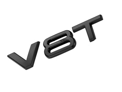 Emblème aile V8T Audi noir brillant - vue de profil - Becquet Voiture