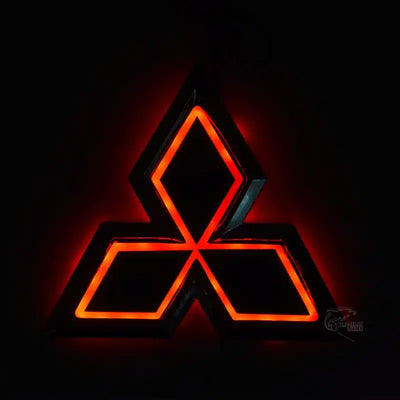 Emblème Arrière LED Mitsubishi — Logo Lumineux Rouge Bleu Blanc - installé sur véhicule - Becquet Voiture