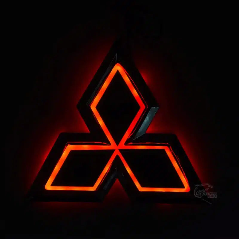 Emblème Arrière LED Mitsubishi — Logo Lumineux Rouge Bleu Blanc - installé sur véhicule - Becquet Voiture