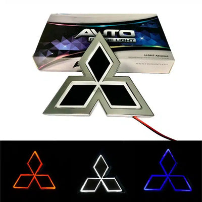 Emblème Arrière LED Mitsubishi — Logo Lumineux Rouge Bleu Blanc - vue de face - Becquet Voiture