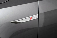 Pair of Audi S-Line Badges in Chrome or Gloss Black - front view - Becquet Voiture