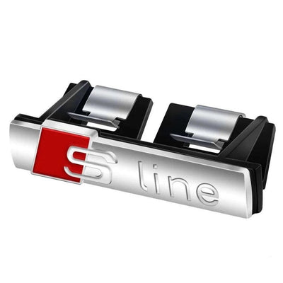 Emblème Autocollant S-Line Audi Aluminium 1.6x7cm - détail du montage - Becquet Voiture