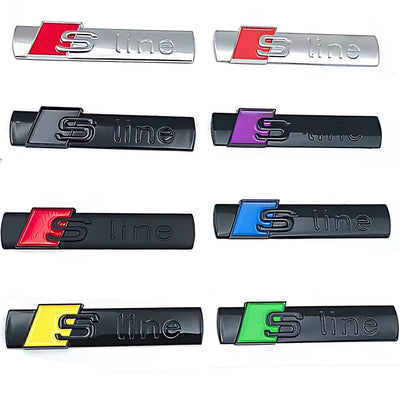 Emblème Autocollant S-Line Audi Aluminium 1.6x7cm - vue de trois-quarts 2 - Becquet Voiture